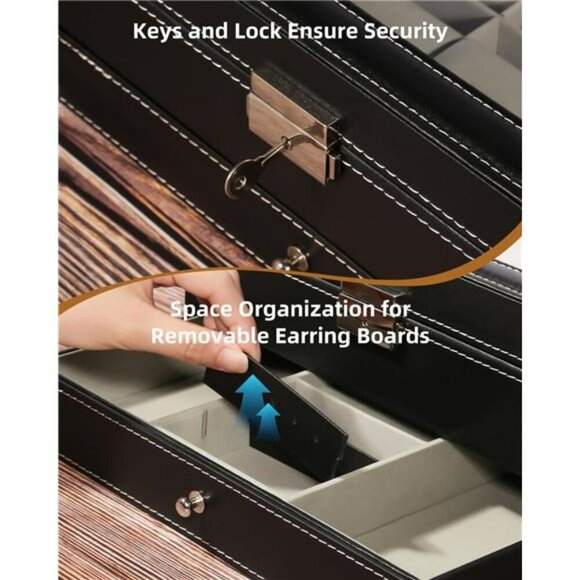 Watch box organizer with jewelry drawer 12 slot PU leather display case - Picture 5 of 7